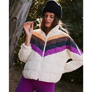 NWT Free People Movement x Hatch Printed Puffer Jacket In Ivory Chevron Size L